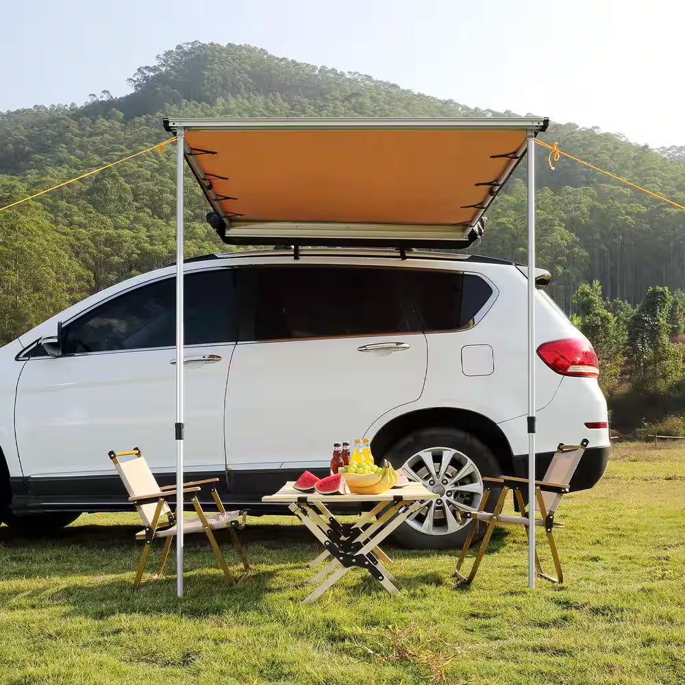 6.6 Ft. X 8.2 Ft. Retractable Car Side Awning PU3000 Mm UV50+ Waterproof Vehicle Awning with Adjustable Height