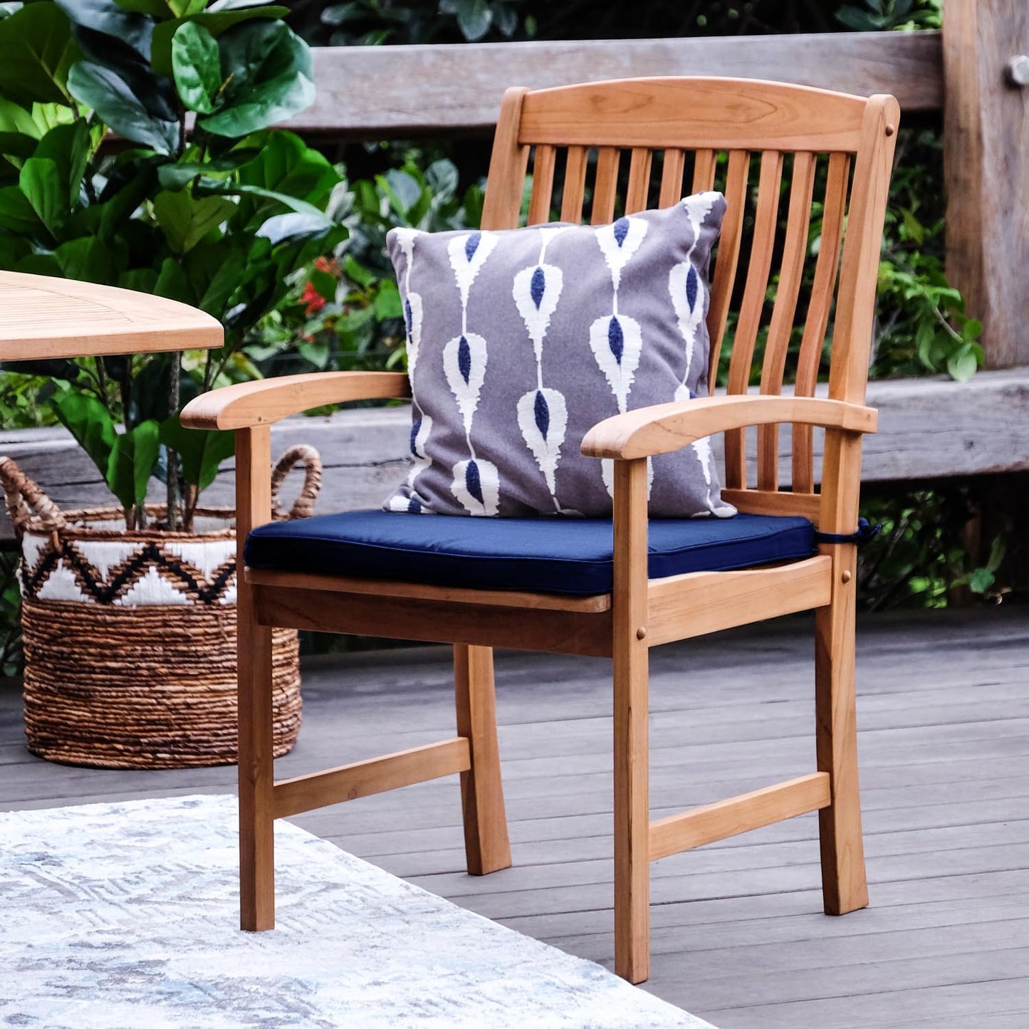 Caterina Teak Wood 6-Piece Outdoor Dining Set with Backless Bench, Navy