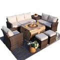 7 Piece Wicker Patio Furniture - Outdoor Sectional Sofa with Tan Cushions