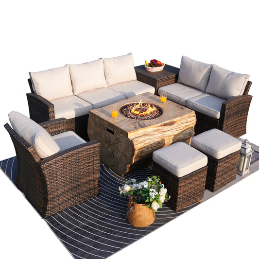 Arthur 7 -Piece Wicker Patio Conversation Set with Tan Cushions Included
