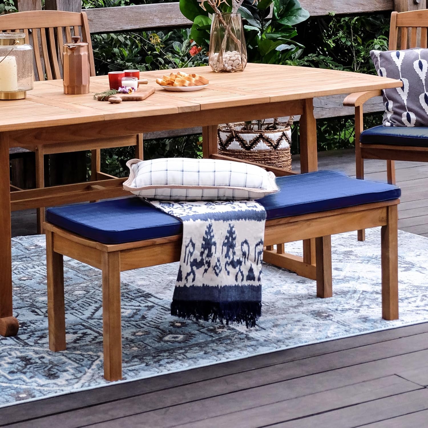 Caterina Teak Wood 6-Piece Outdoor Dining Set with Backless Bench, Navy
