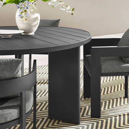 Tahoe Outdoor Patio Powder-Coated Aluminum 5-Piece Dining Set in Gray Gray - round Patio Furniture Set for 4 - outside Table with Umbrella Hole and Cushioned Chairs - Modern Patio Set