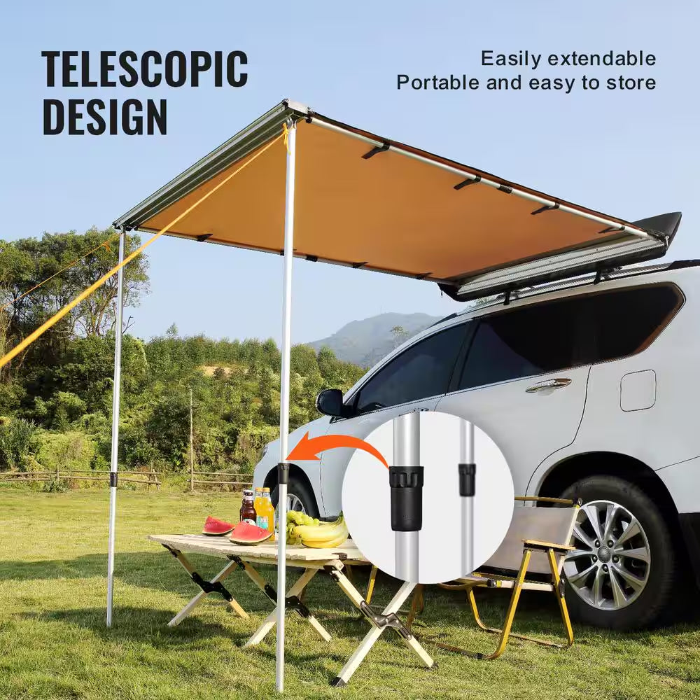 6.6 Ft. X 8.2 Ft. Retractable Car Side Awning PU3000 Mm UV50+ Waterproof Vehicle Awning with Adjustable Height