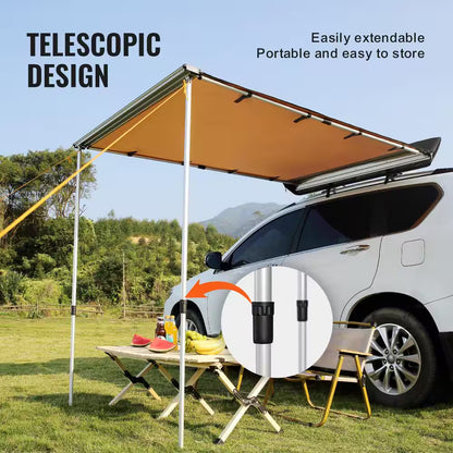6.6 Ft. X 8.2 Ft. Retractable Car Side Awning PU3000 Mm UV50+ Waterproof Vehicle Awning with Adjustable Height