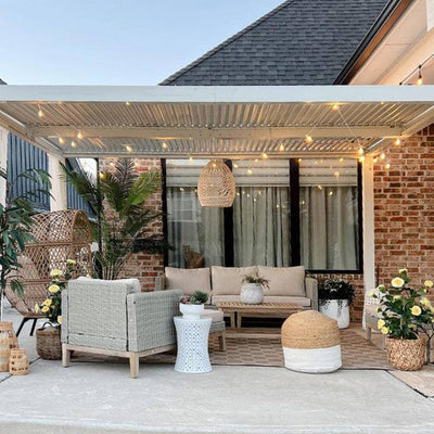 12' x 14' White Aluminum Louvered Pergola with Adjustable Rainproof Hardtop Roof