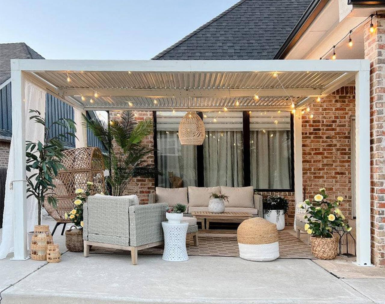 Outdoor Louvered Pergola 12' X 14' White Aluminum Pergola Modern Shade Gazebo with 2 Independently Adjustable Rainproof Hardtop for Patio Garden Yard