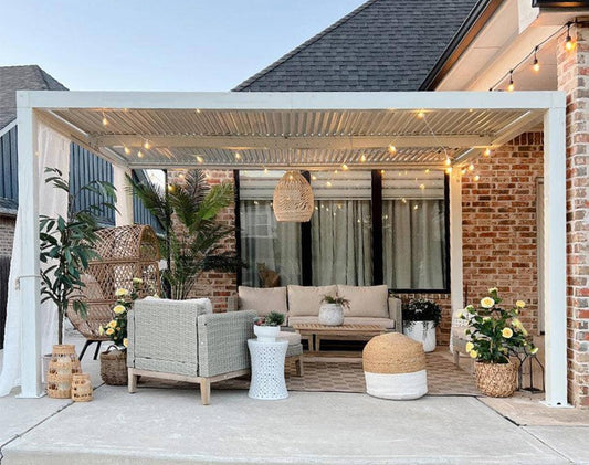 Outdoor Louvered Pergola 12' X 14' White Aluminum Pergola Modern Shade Gazebo with 2 Independently Adjustable Rainproof Hardtop for Patio Garden Yard