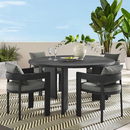 Tahoe Outdoor Patio Powder-Coated Aluminum 5-Piece Dining Set in Gray Gray - round Patio Furniture Set for 4 - outside Table with Umbrella Hole and Cushioned Chairs - Modern Patio Set