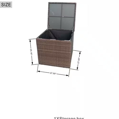 Madison 7-Piece Wicker Patio Fire Pit Conversation Sofa Set with Beige Cushions