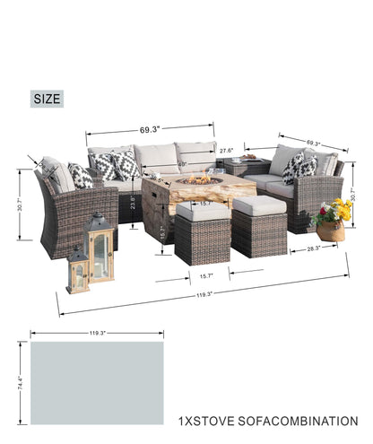 Arthur 7 -Piece Wicker Patio Conversation Set with Tan Cushions Included