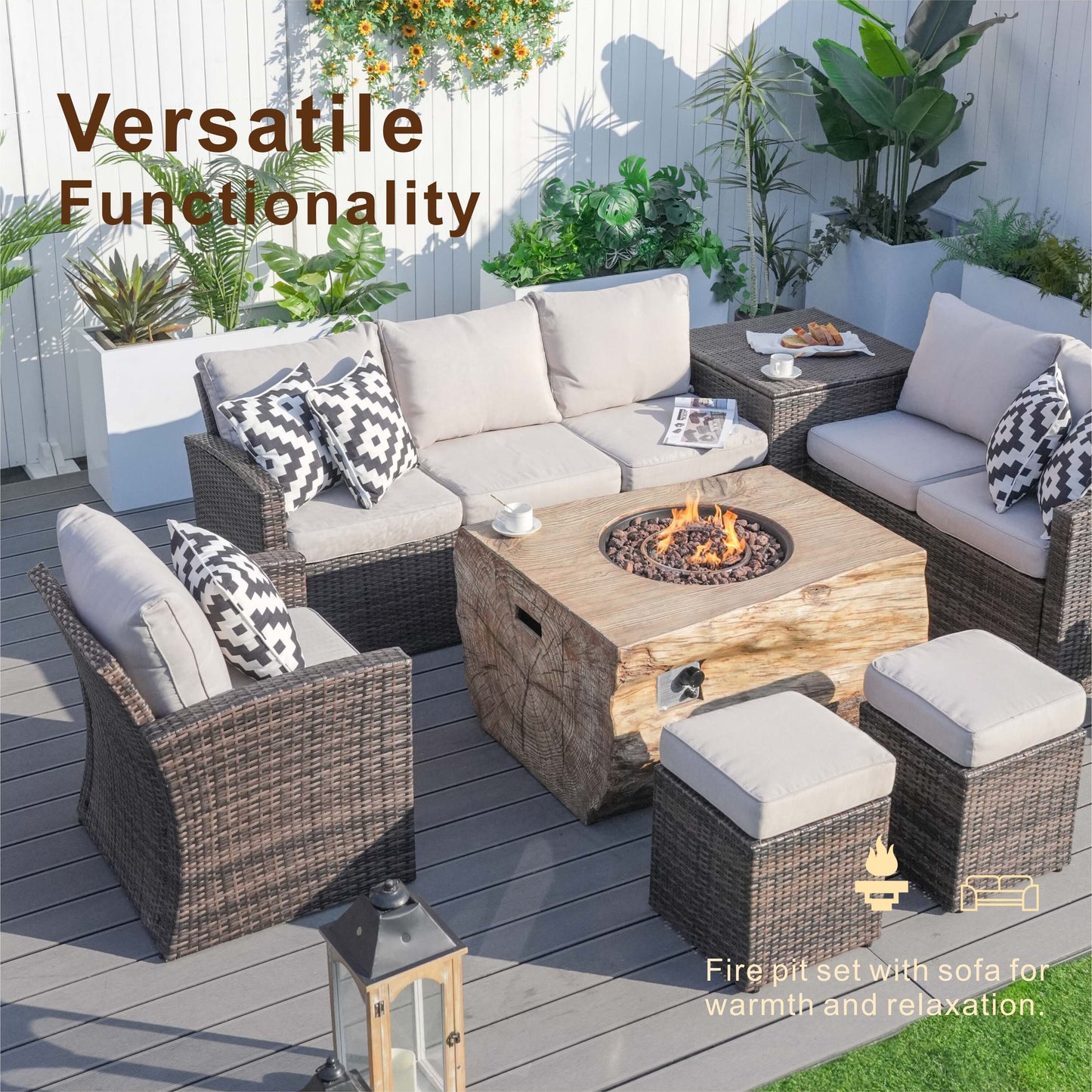 Arthur 7 -Piece Wicker Patio Conversation Set with Tan Cushions Included