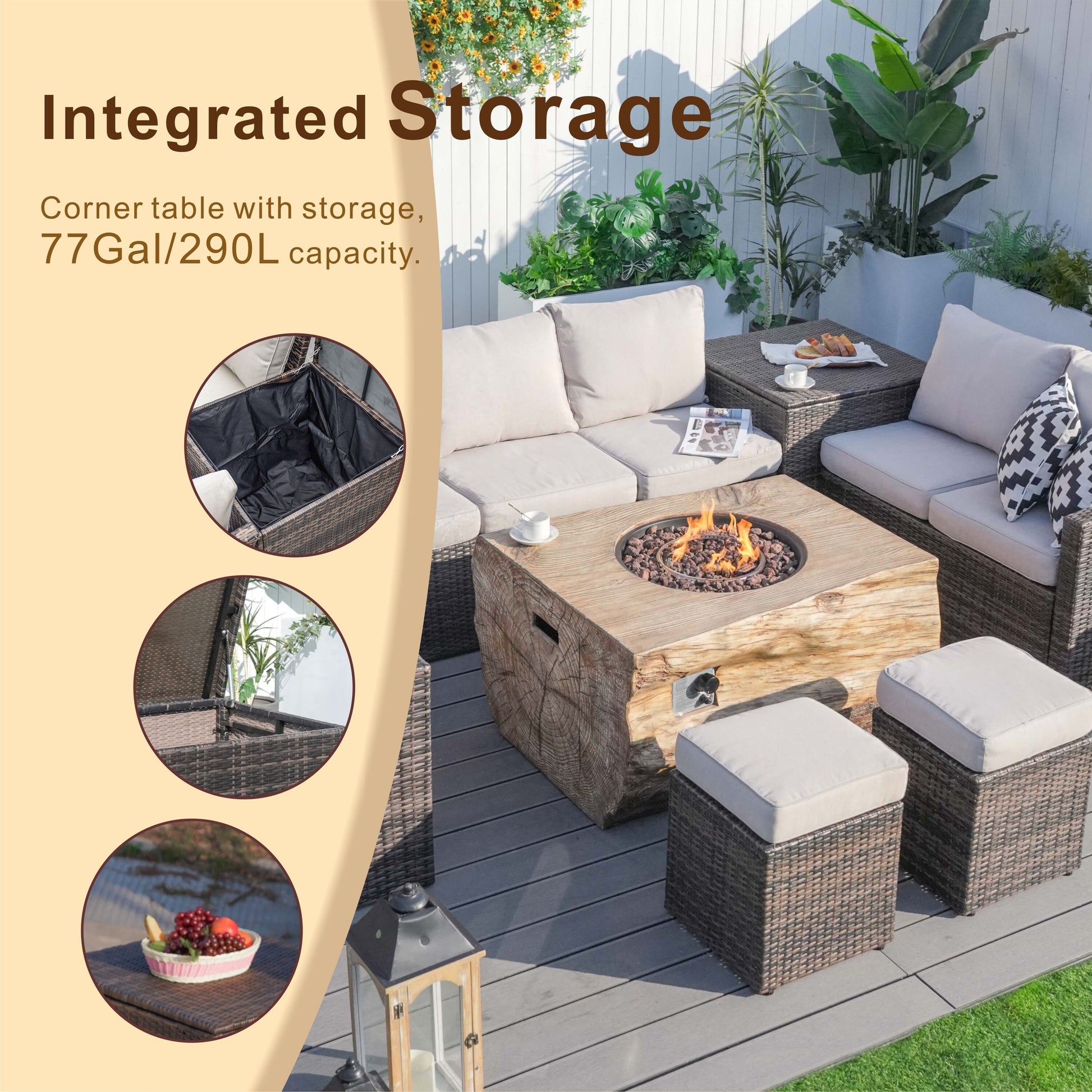 Arthur 7 -Piece Wicker Patio Conversation Set with Tan Cushions Included