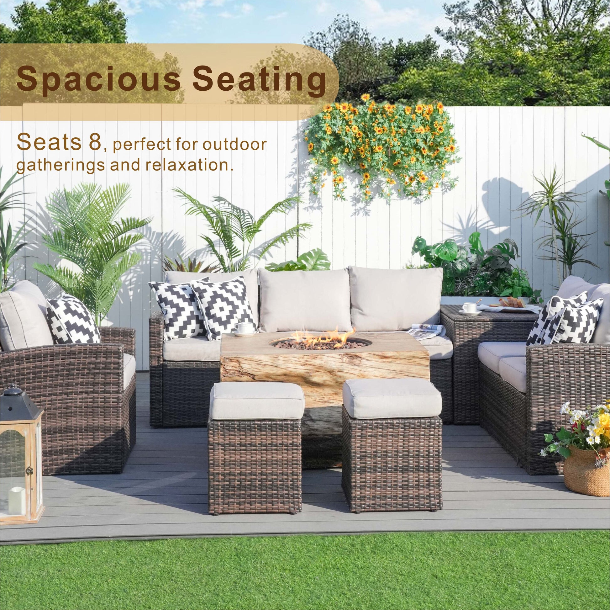 Arthur 7 -Piece Wicker Patio Conversation Set with Tan Cushions Included