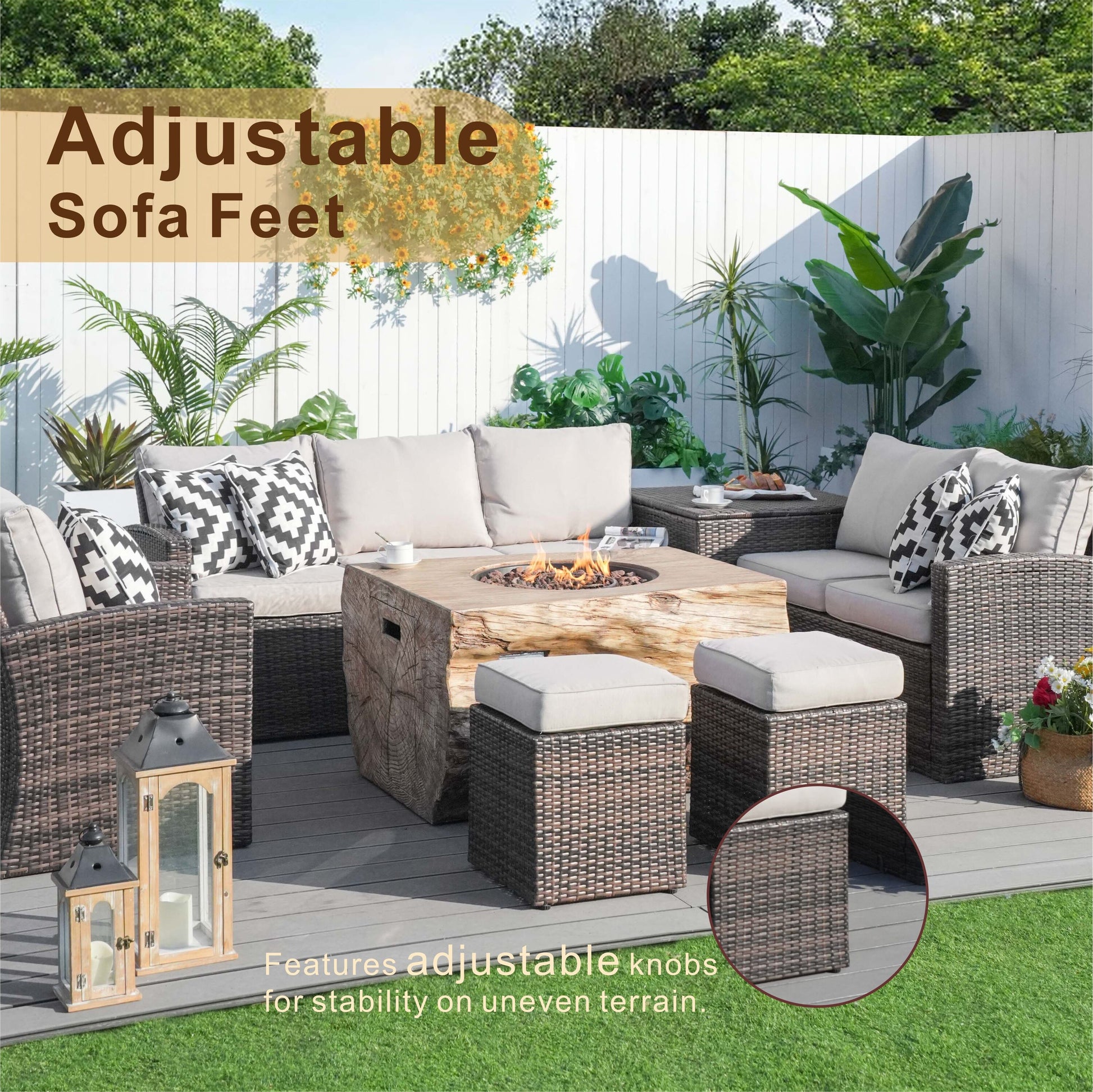 Arthur 7 -Piece Wicker Patio Conversation Set with Tan Cushions Included