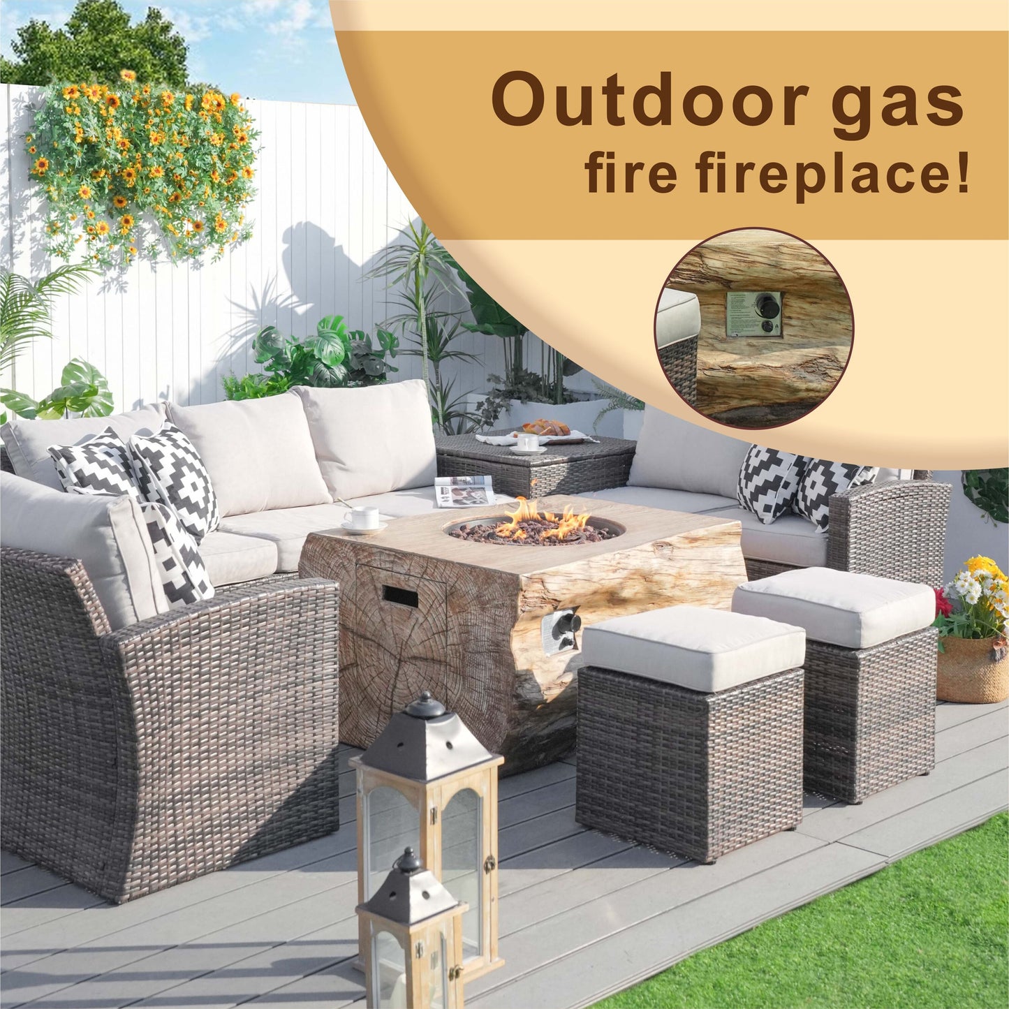 Arthur 7 -Piece Wicker Patio Conversation Set with Tan Cushions Included