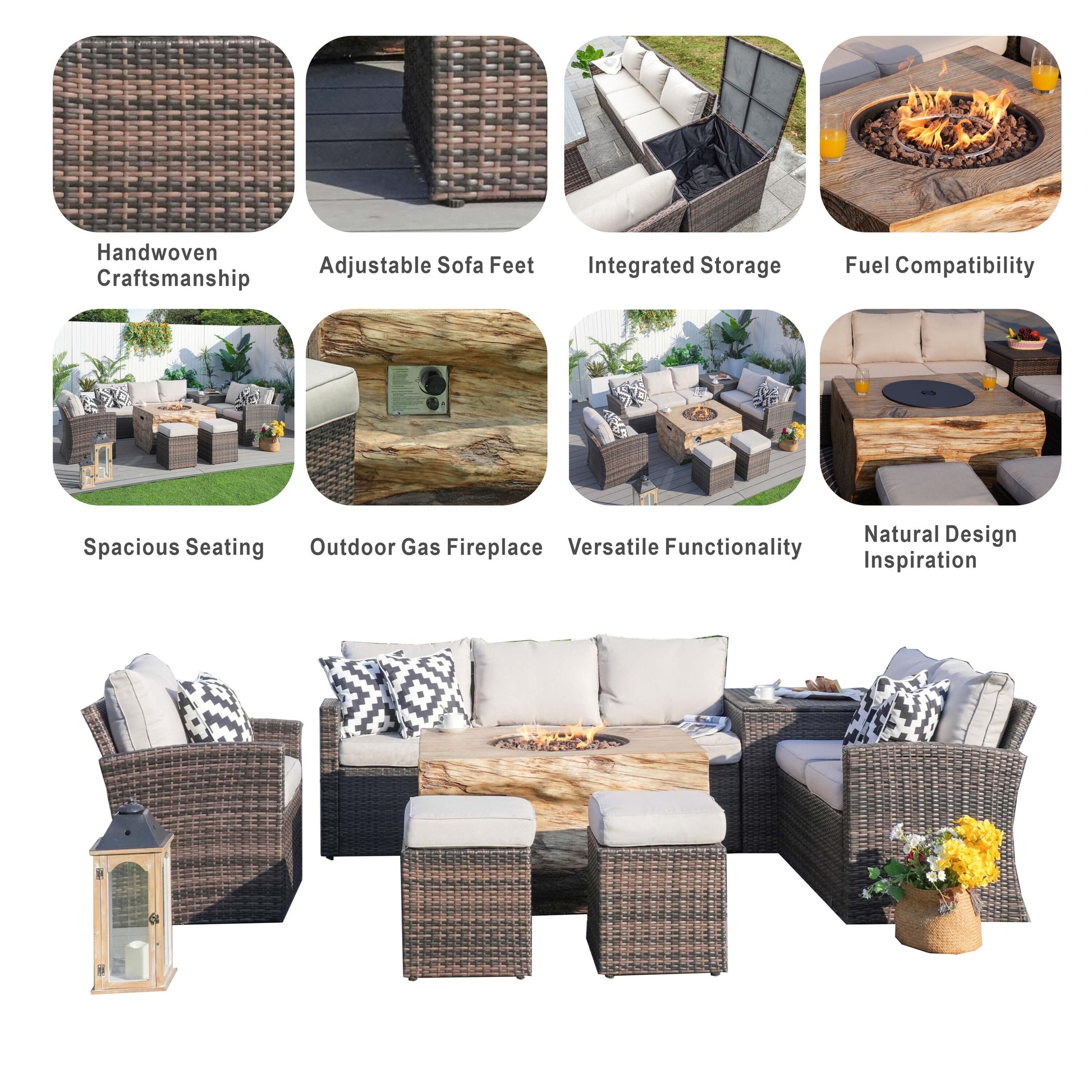 Arthur 7 -Piece Wicker Patio Conversation Set with Tan Cushions Included