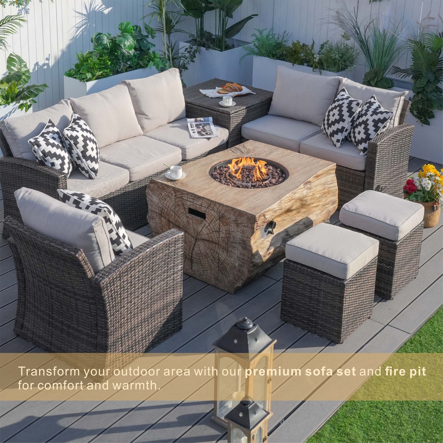 Arthur 7 -Piece Wicker Patio Conversation Set with Tan Cushions Included