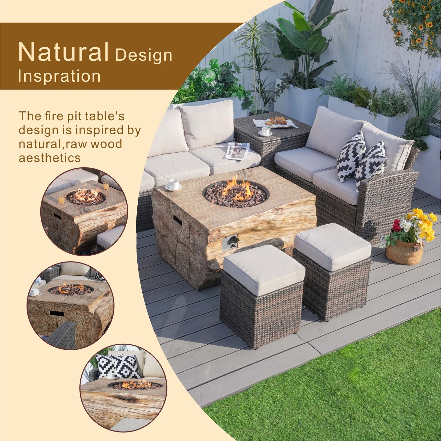 Arthur 7 -Piece Wicker Patio Conversation Set with Tan Cushions Included