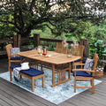 Caterina 6-Piece Teak Wood Outdoor Dining Set with Backless Bench, Navy