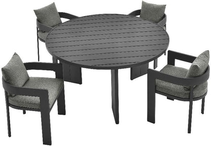 Tahoe Outdoor Patio Powder-Coated Aluminum 5-Piece Dining Set in Gray Gray - round Patio Furniture Set for 4 - outside Table with Umbrella Hole and Cushioned Chairs - Modern Patio Set