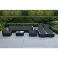 9-Piece Black Wicker Patio Conversation Set with Sunbrella Coal Cushions