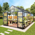 10' x 18' x 8.4' Polycarbonate Aluminum Greenhouse with 4 Roof Vents & Rain Gutter, Black