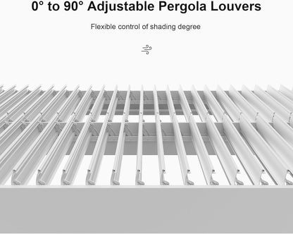 Outdoor Louvered Pergola 12' X 14' White Aluminum Pergola Modern Shade Gazebo with 2 Independently Adjustable Rainproof Hardtop for Patio Garden Yard