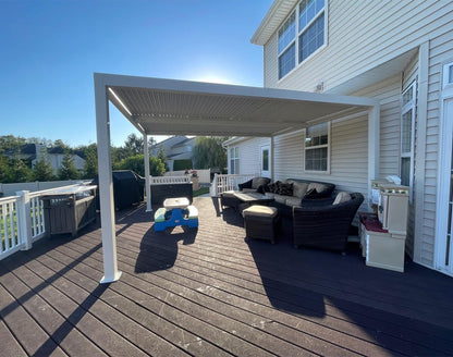 Outdoor Louvered Pergola 12' X 14' White Aluminum Pergola Modern Shade Gazebo with 2 Independently Adjustable Rainproof Hardtop for Patio Garden Yard