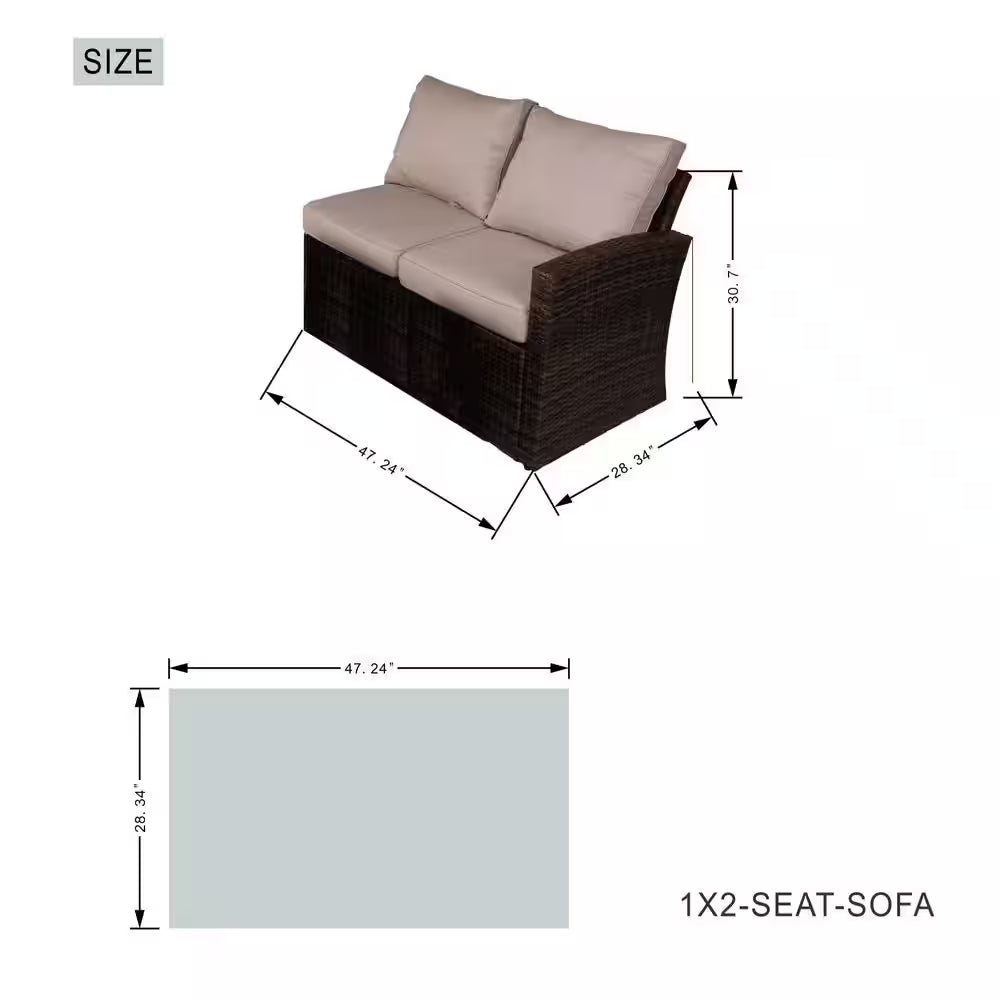 Madison 7-Piece Wicker Patio Fire Pit Conversation Sofa Set with Beige Cushions