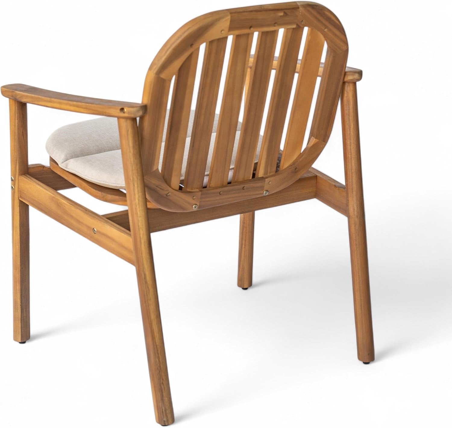 Meja Acacia Wood Outdoor Dining Set for 6, Wooden 7 Piece Patio Dining Table Set, Wooden Outdoor Dining Armchair and Table Set with Cushion, Patio Furniture Set, Teak+Beige