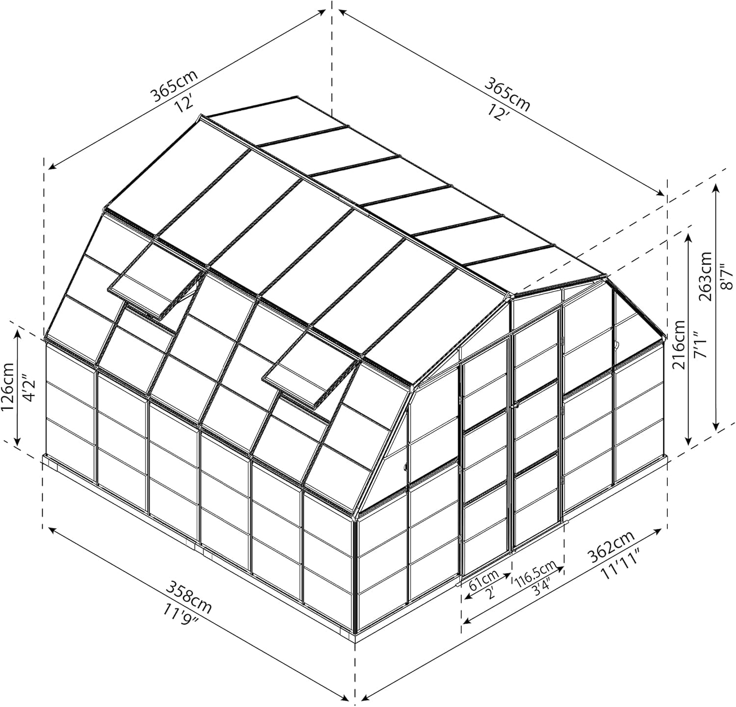 - Canopia Americana 12' X 12' Large Greenhouse for outside Heavy Duty Polycarbonate, Rust Resistant Aluminum Frame and High Light Transparency Panels for Growing Vegetables, Outdoor Sun Room