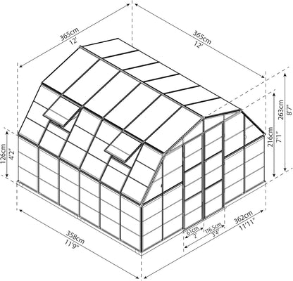 - Canopia Americana 12' X 12' Large Greenhouse for outside Heavy Duty Polycarbonate, Rust Resistant Aluminum Frame and High Light Transparency Panels for Growing Vegetables, Outdoor Sun Room