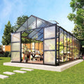 10' x 18' Polycarbonate Aluminum Greenhouse with Rain Gutter & 4 Roof Vents, Black