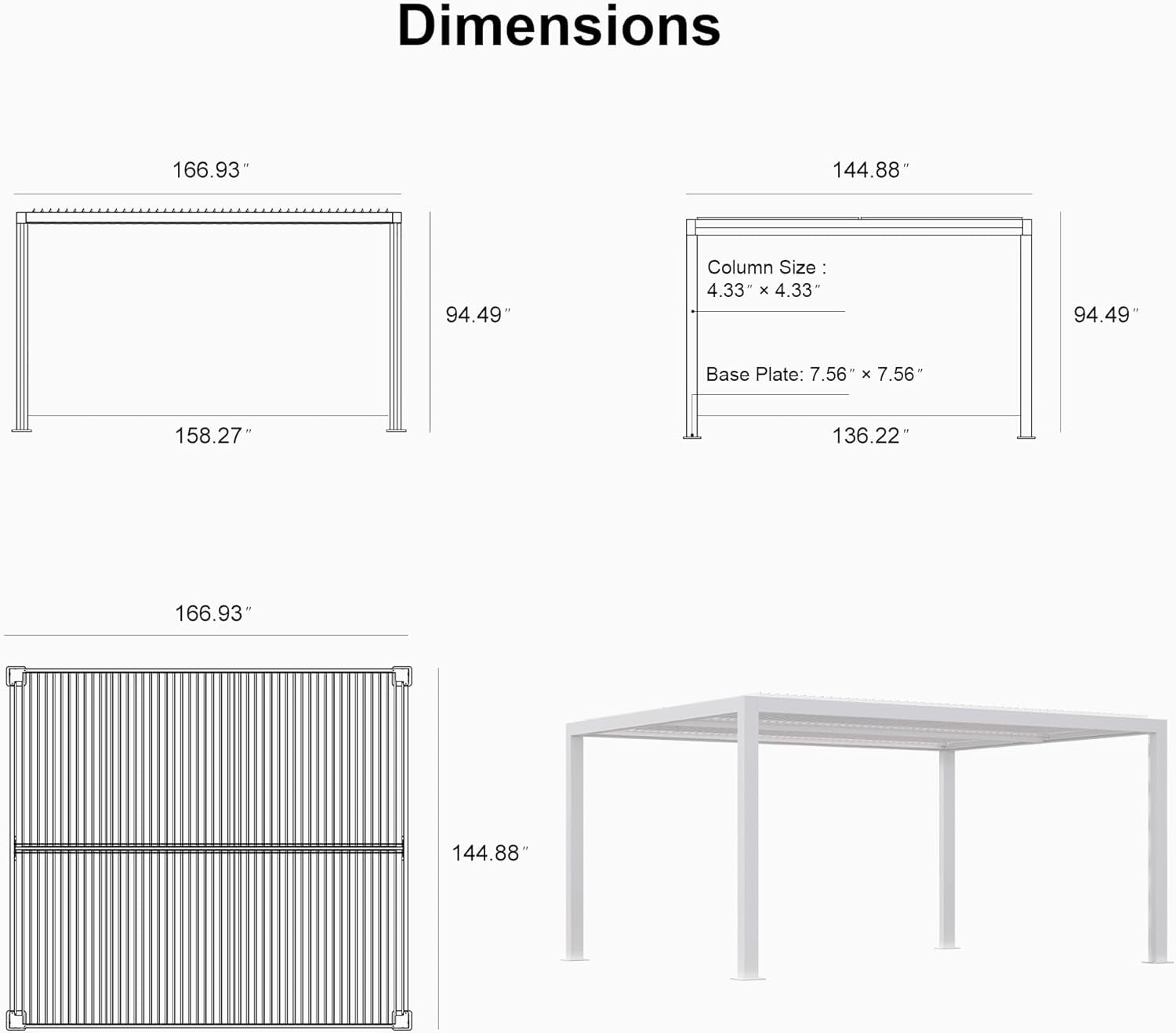 Outdoor Louvered Pergola 12' X 14' White Aluminum Pergola Modern Shade Gazebo with 2 Independently Adjustable Rainproof Hardtop for Patio Garden Yard