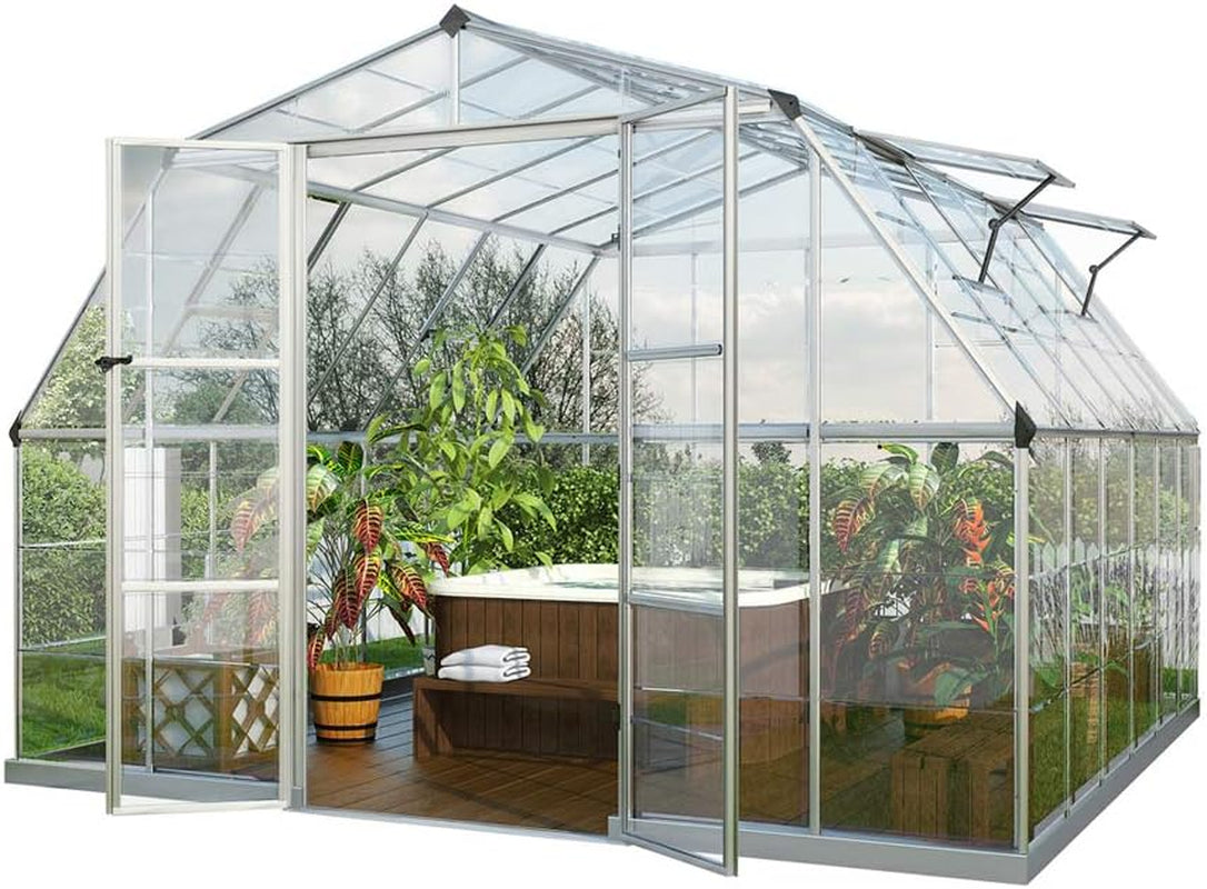 - Canopia Americana 12' X 12' Large Greenhouse for outside Heavy Duty Polycarbonate, Rust Resistant Aluminum Frame and High Light Transparency Panels for Growing Vegetables, Outdoor Sun Room