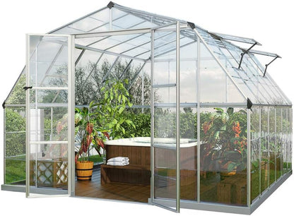 - Canopia Americana 12' X 12' Large Greenhouse for outside Heavy Duty Polycarbonate, Rust Resistant Aluminum Frame and High Light Transparency Panels for Growing Vegetables, Outdoor Sun Room