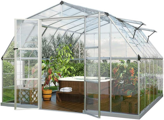- Canopia Americana 12' X 12' Large Greenhouse for outside Heavy Duty Polycarbonate, Rust Resistant Aluminum Frame and High Light Transparency Panels for Growing Vegetables, Outdoor Sun Room