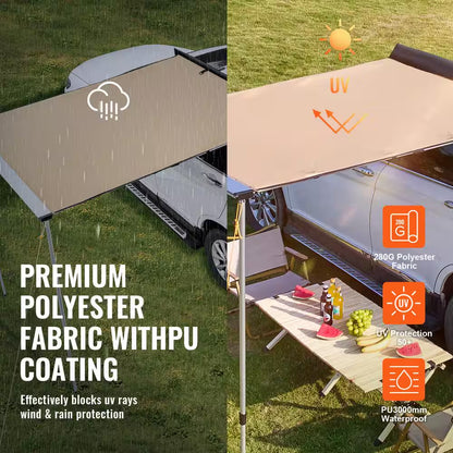6.6 Ft. X 8.2 Ft. Retractable Car Side Awning PU3000 Mm UV50+ Waterproof Vehicle Awning with Adjustable Height